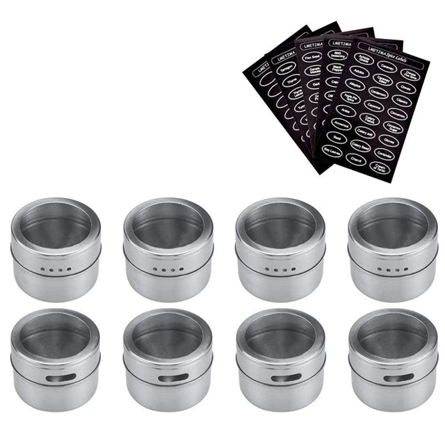 Magnetic Stainless Steel Spice Jars – Kitchen Storage Set