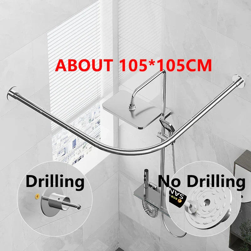 Adjustable L-Shaped Shower Curtain Rod – Stainless Steel No-Drill Corner Rail