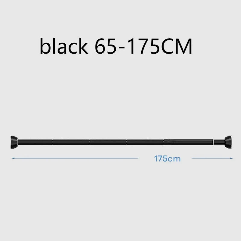 Black Adjustable Stainless Steel Rod – No-Drill, Telescopic 65–255cm