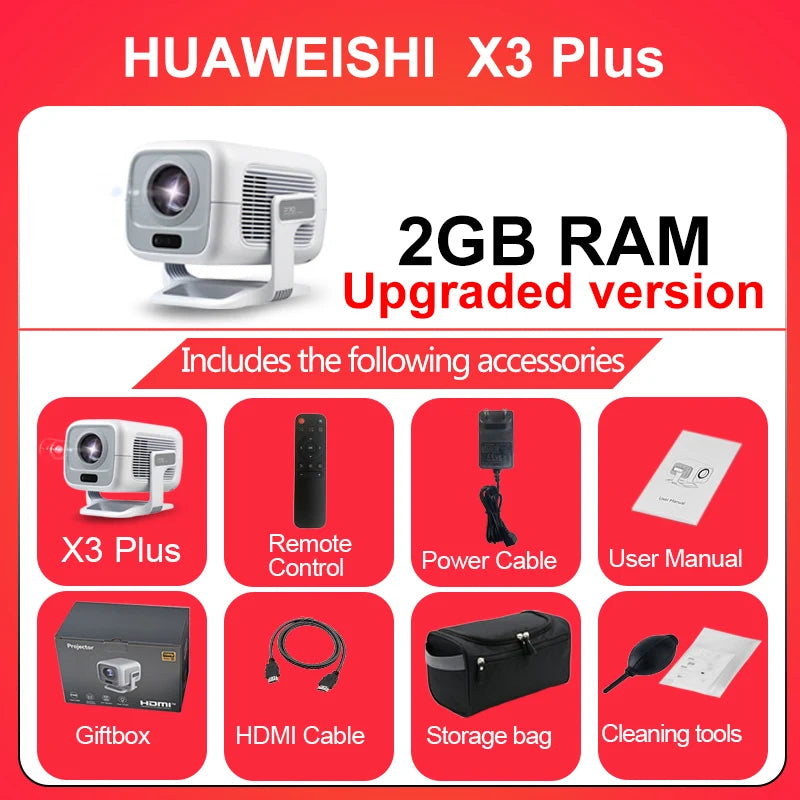 Huaweishi 4K Smart Portable Projector – 1080P, Auto-Focus, 600 ANSI