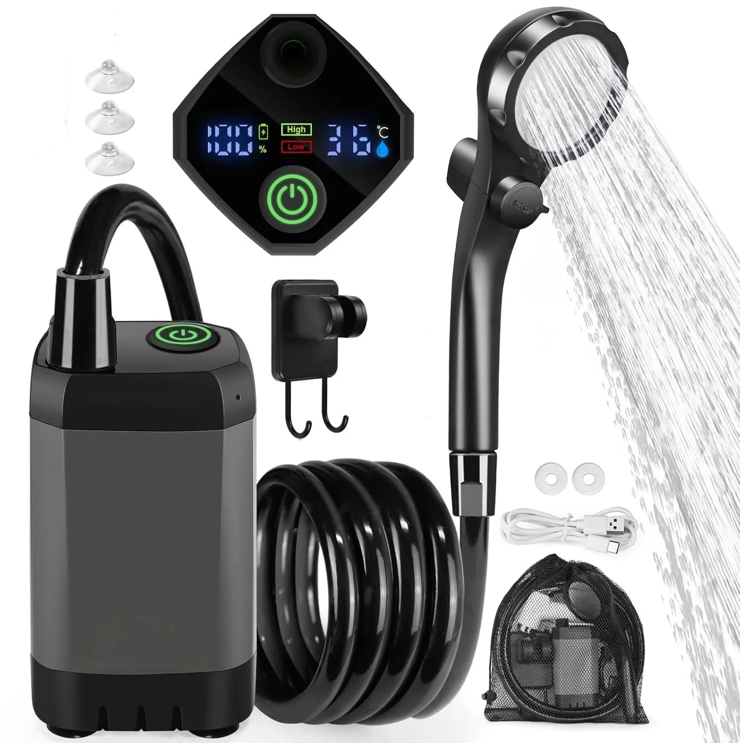Portable Camping Shower with Smart Temperature Display