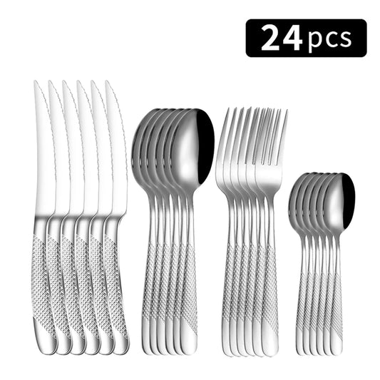 24pc Star Diamond Stainless Steel Cutlery Set – 6 Knives, 6 Forks & 12 Spoons