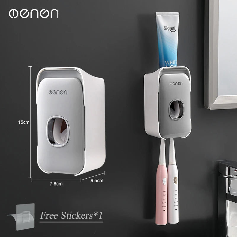 Automatic Wall-Mounted Toothpaste Dispenser with Toothbrush Holder