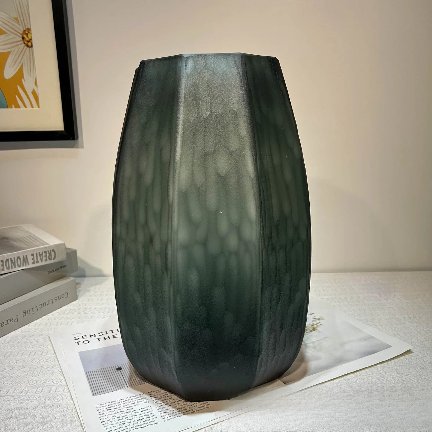 Hand-Ground Smoked Glass Vase – Large Modern Decor