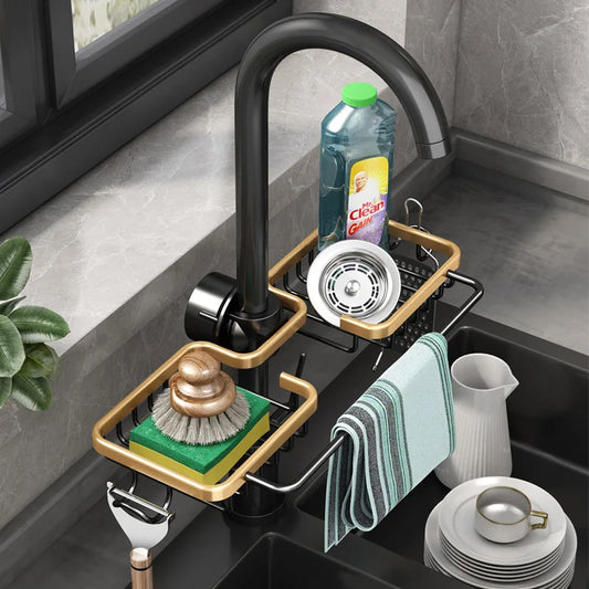 Aluminum Sink Drain Rack – Faucet Sponge & Soap Holder