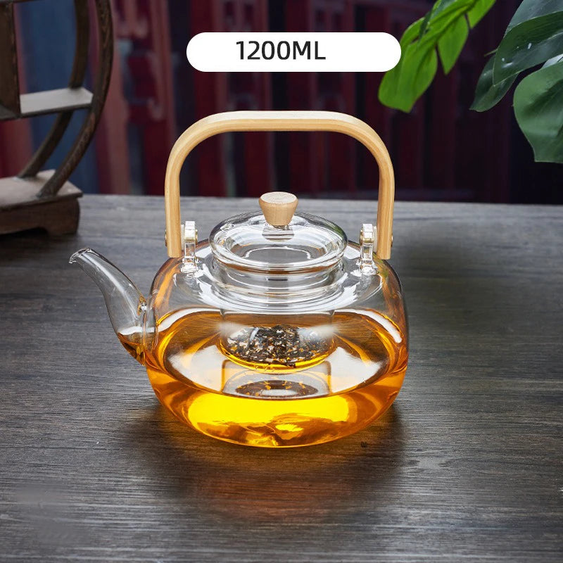 Glass Tea Pot 1200ml – Wooden Handle & Filter