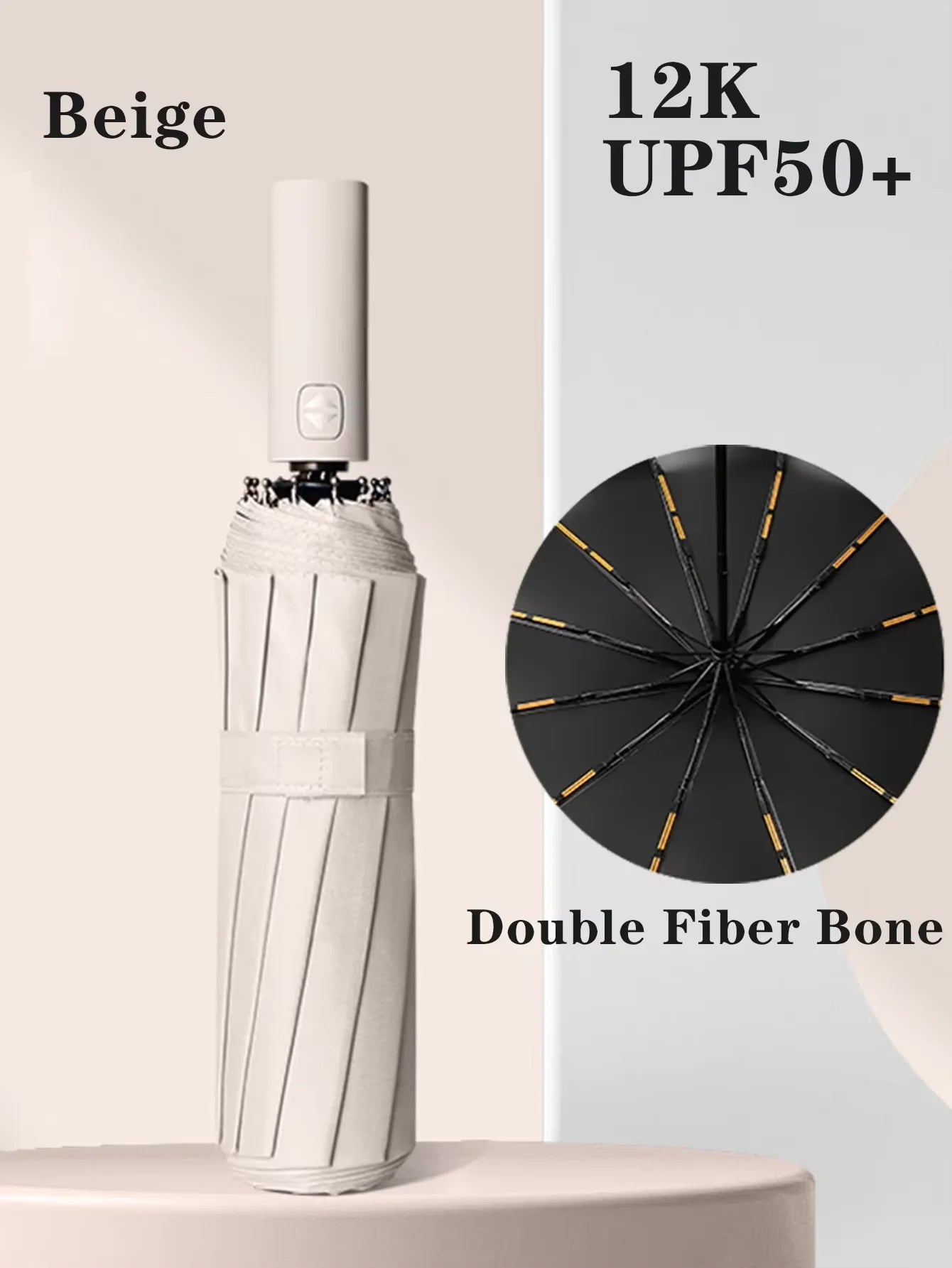 12-Bone Black Automatic Travel Umbrella – Compact & Windproof