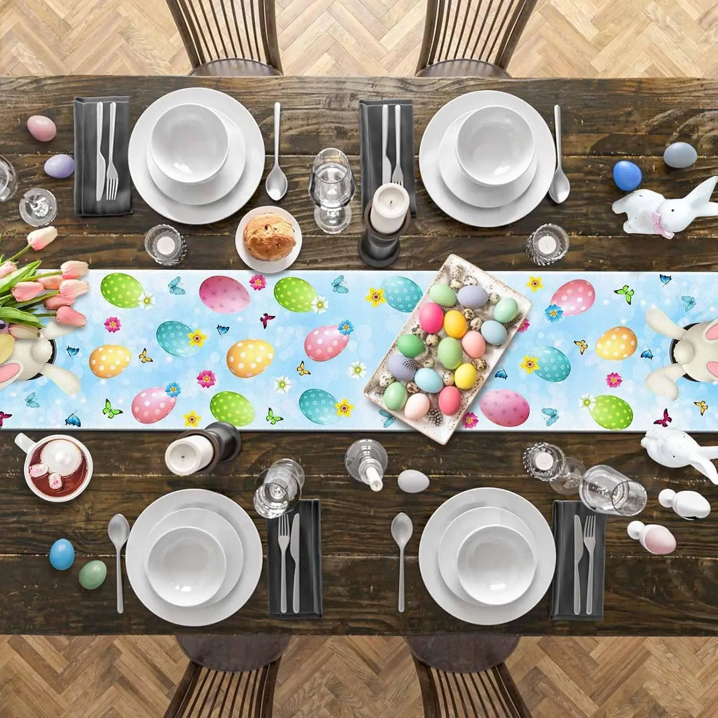 Easter Bunny Linen Table Runner – Spring Farmhouse Decor
