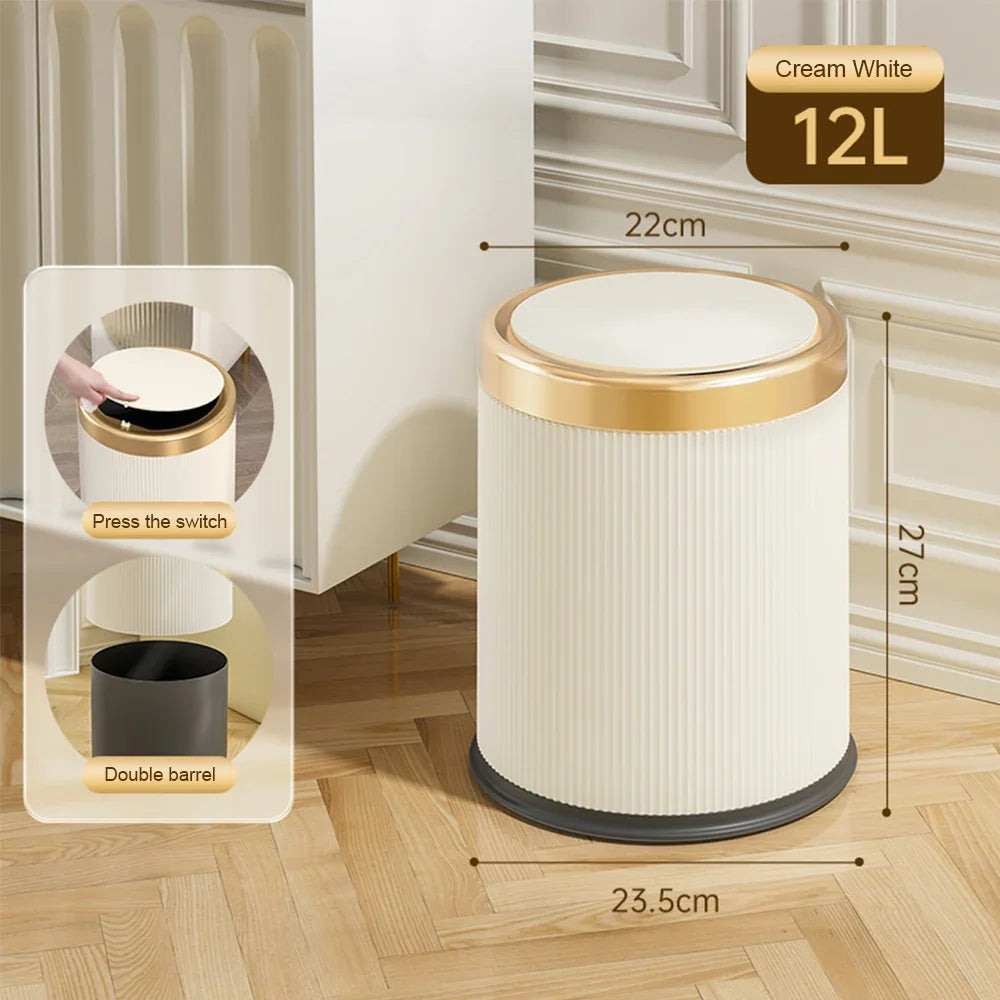 Press Lid Trash Can – Modern Waste Bin with Inner Bucket
