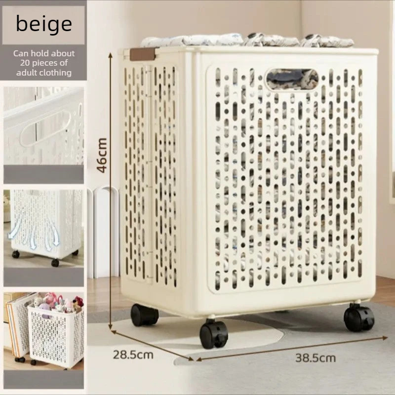 Foldable Laundry Basket with Wheels – Large Rolling Clothes Hamper