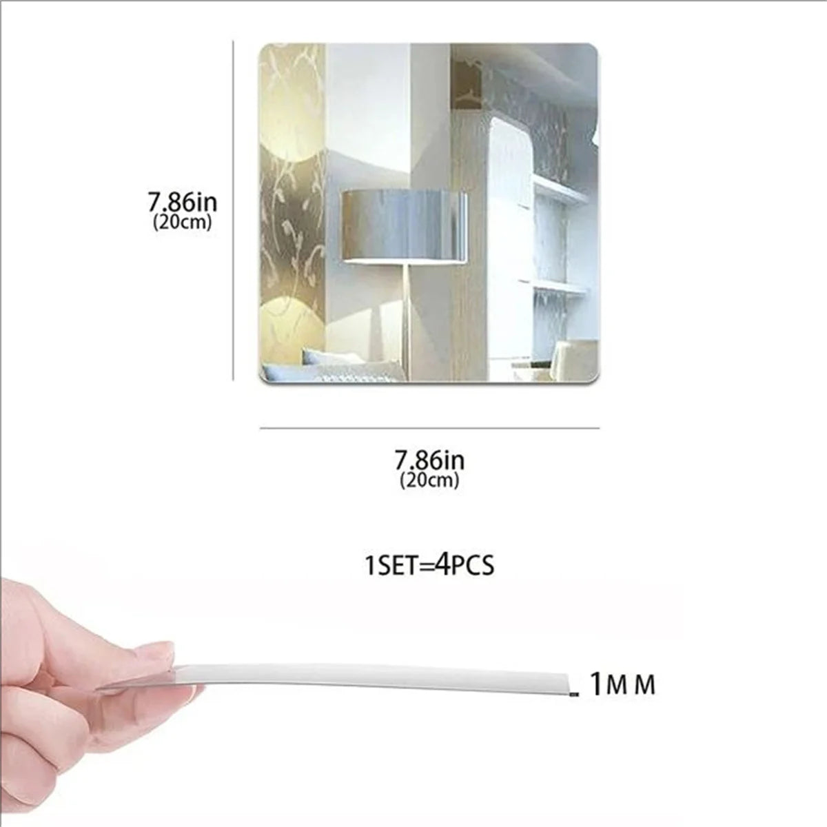 4pcs Square Mirror Wall Stickers – Stylish DIY Home Decor