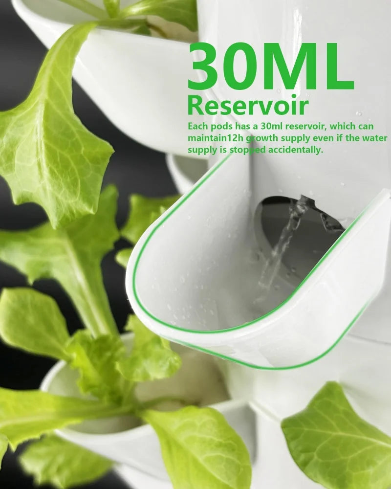 Hydroponic Tower Garden Kit – 30 Pod Indoor Vertical Grow System with LED & Auto Watering
