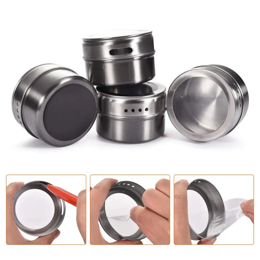 Magnetic Stainless Steel Spice Jars – Kitchen Storage Set