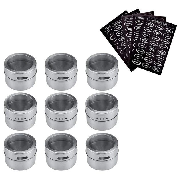Magnetic Stainless Steel Spice Jars – Kitchen Storage Set