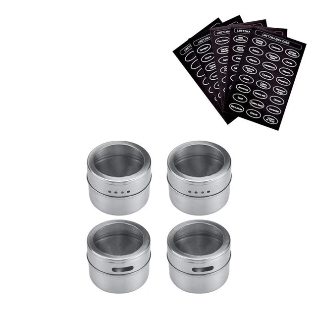 Magnetic Stainless Steel Spice Jars – Kitchen Storage Set