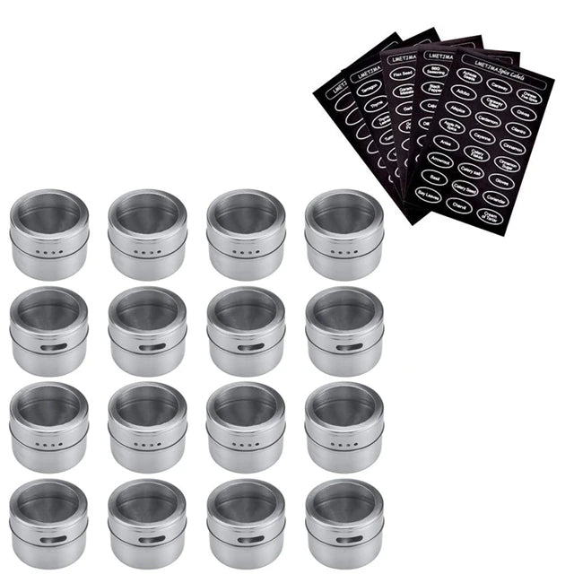 Magnetic Stainless Steel Spice Jars – Kitchen Storage Set