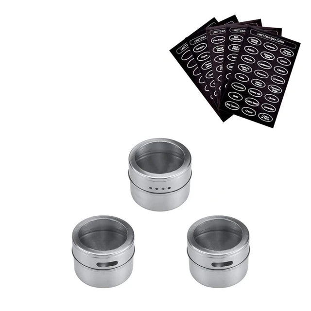 Magnetic Stainless Steel Spice Jars – Kitchen Storage Set