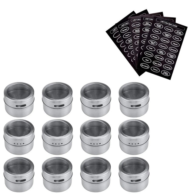 Magnetic Stainless Steel Spice Jars – Kitchen Storage Set