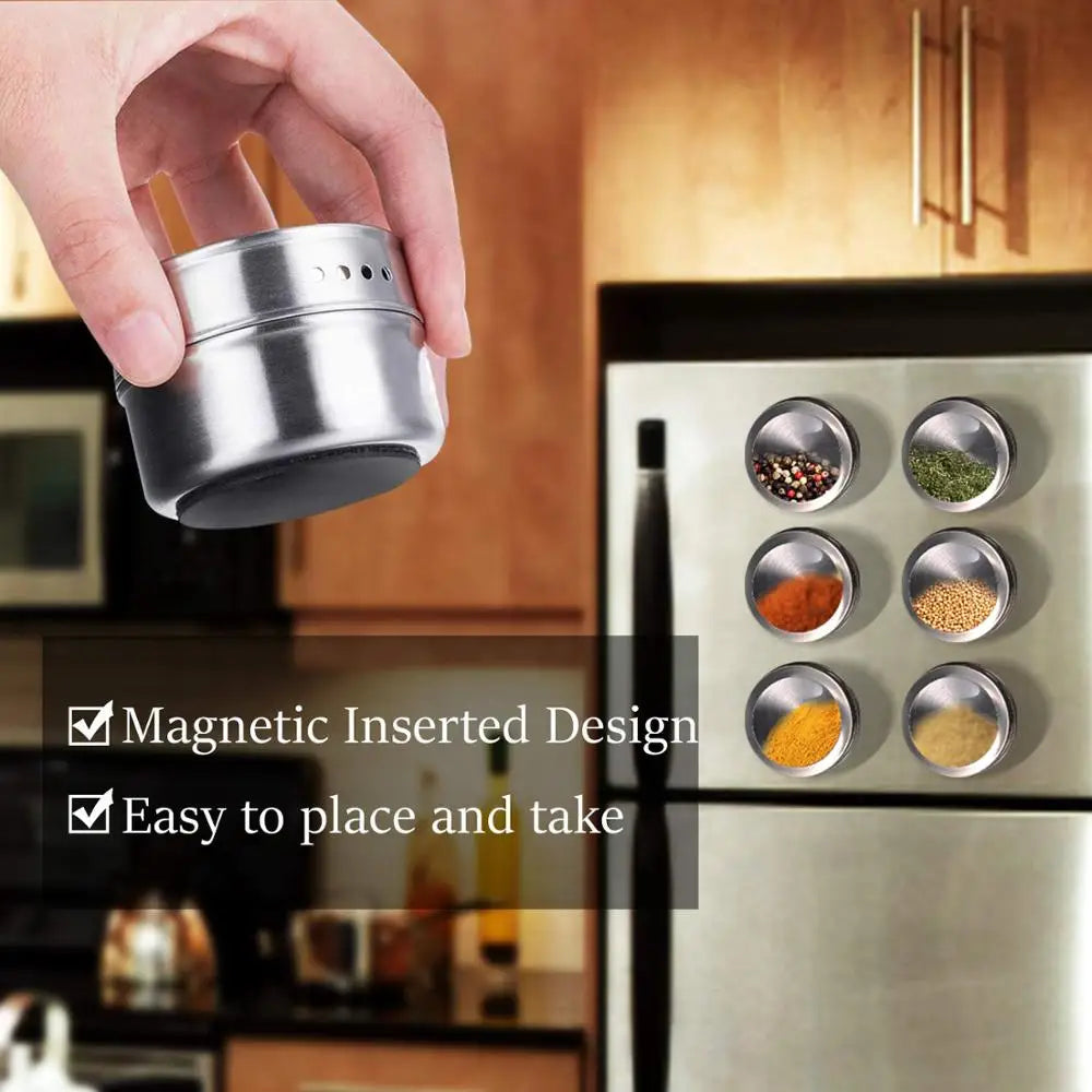 Magnetic Stainless Steel Spice Jars – Kitchen Storage Set