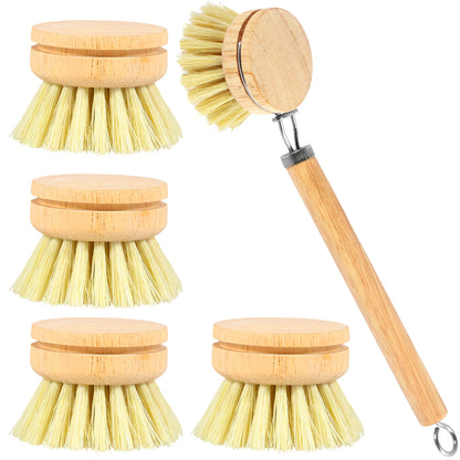Bamboo Kitchen Dish Brush Set with Long Handle