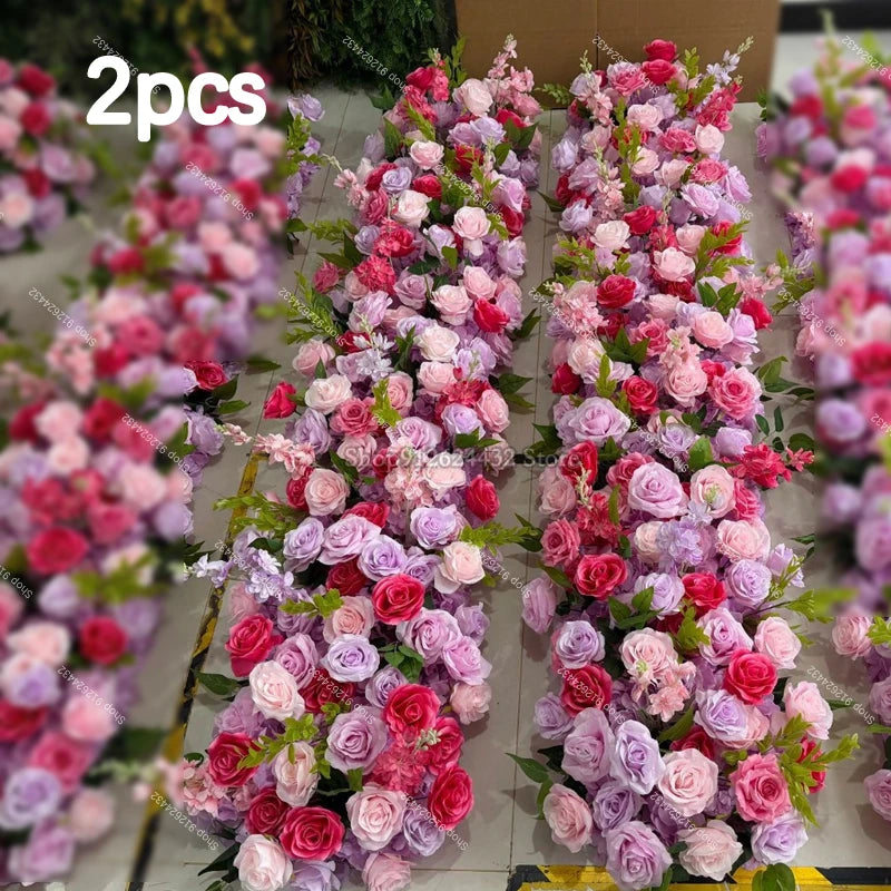 Silk Rose Flower Runner – Wedding & Event Decor (Pink / Hot Pink / Purple)
