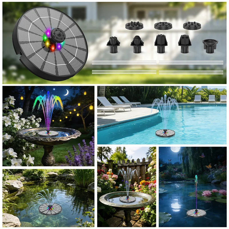 Solar Fountain Pump 3.5W LED Battery 8 Nozzle Bird Bath