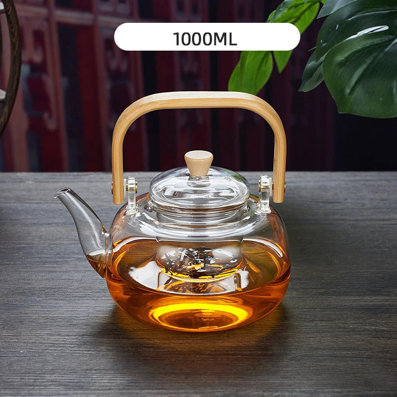 Glass Tea Pot 1200ml – Wooden Handle & Filter
