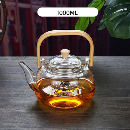 Glass Tea Pot 1200ml – Wooden Handle & Filter
