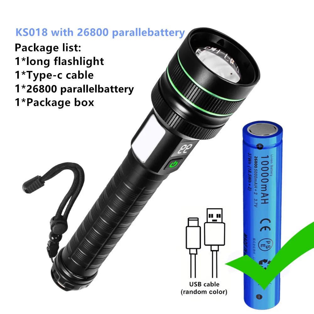 KENSUN Long-Range USB-C Tactical LED Flashlight