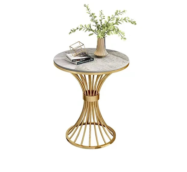 Modern Round Stone Coffee Table – Luxury Metal Frame Side Table