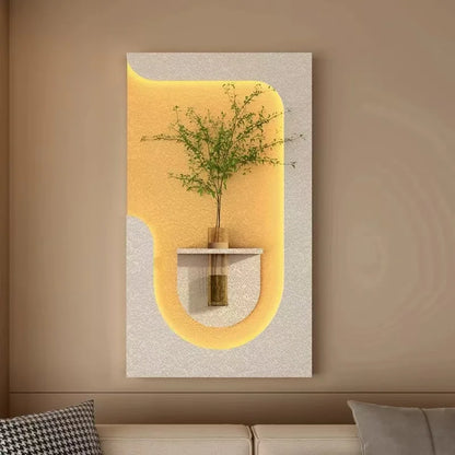 Modern Wall Lamp with Hanging Green Plants & Art