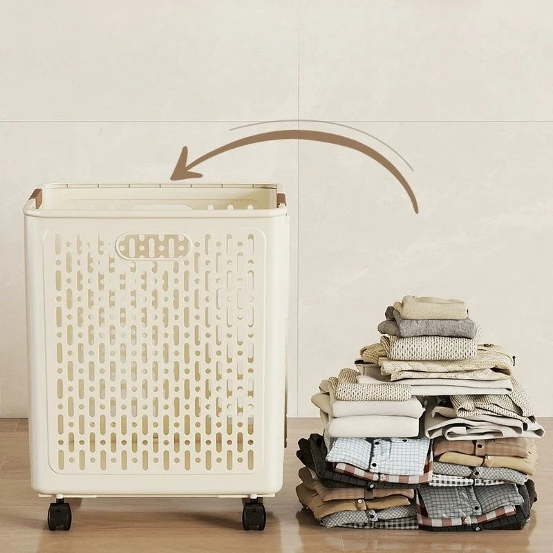 Foldable Laundry Basket with Wheels – Large Rolling Clothes Hamper