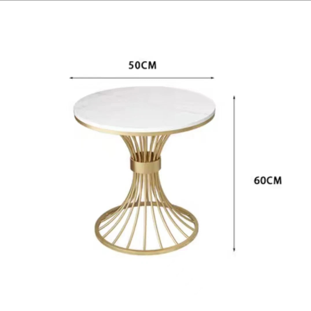 Modern Round Stone Coffee Table – Luxury Metal Frame Side Table