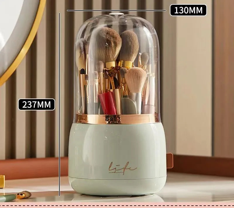 Rotating Makeup Brush Organizer With Lid