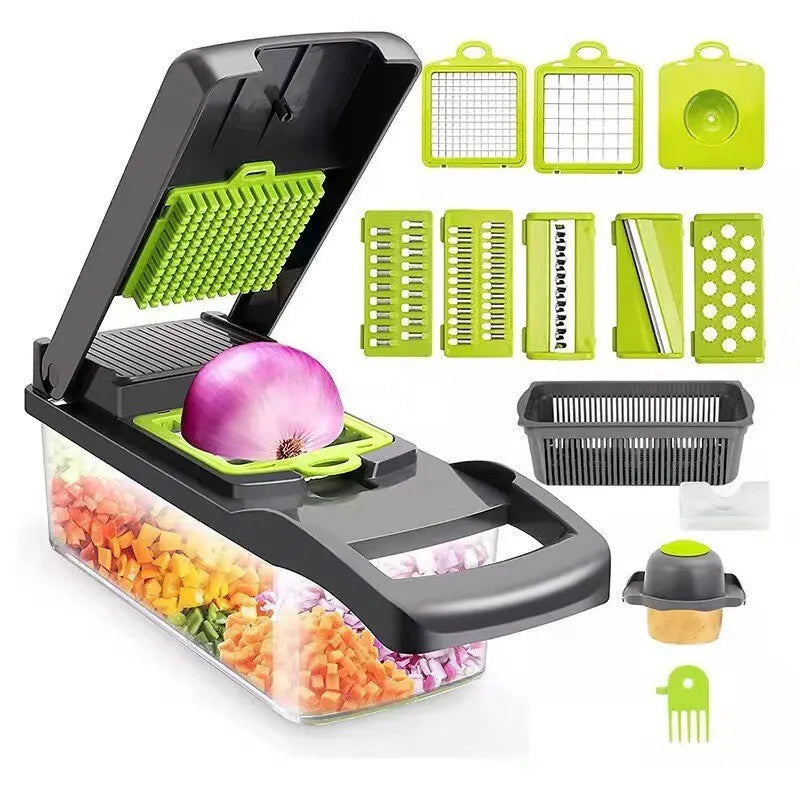 12-in-1 Vegetable Chopper – Manual Slicer with Basket