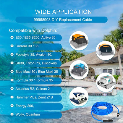 DIY Dolphin Pool Cleaner Cable – 18M (60ft) 2-Wire Replacement