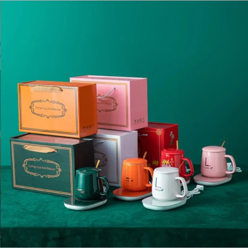 Insulated Ceramic Coffee Mug with Heating Coaster – Gift Set
