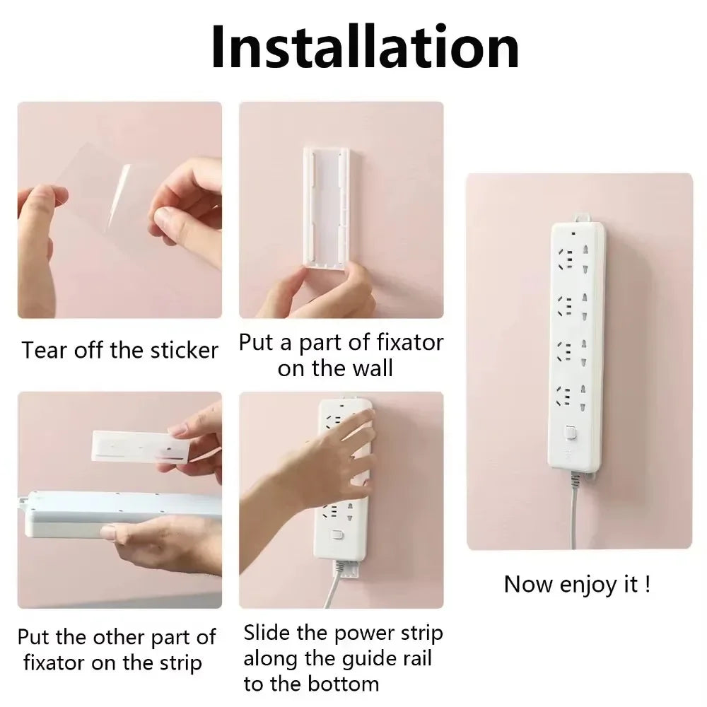 Wall-Mounted Power Strip & Cable Organizer – Self-Adhesive Plug Holder