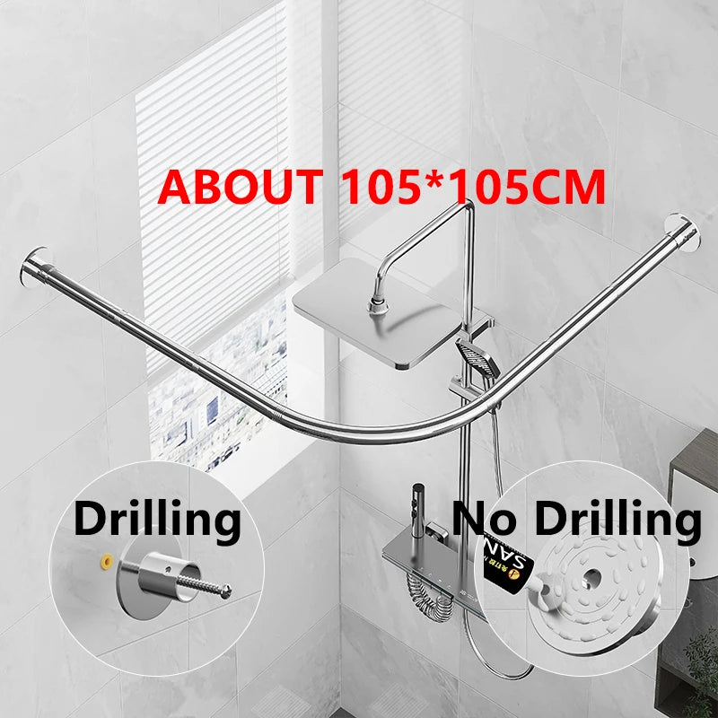 Adjustable L-Shaped Shower Curtain Rod – Stainless Steel No-Drill Corner Rail