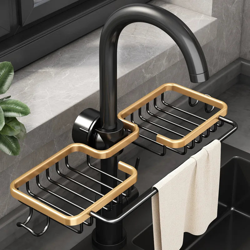 Aluminum Sink Drain Rack – Faucet Sponge & Soap Holder