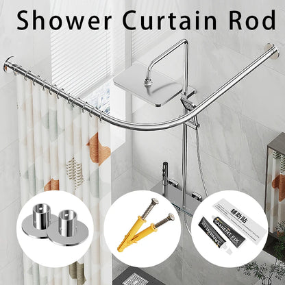 Adjustable L-Shaped Shower Curtain Rod – Stainless Steel No-Drill Corner Rail