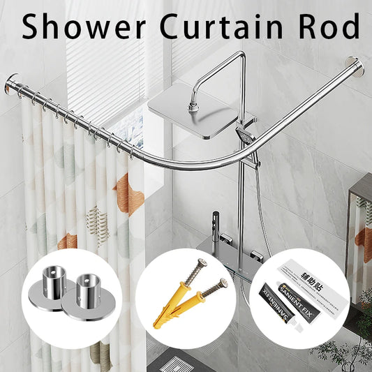 Adjustable L-Shaped Shower Curtain Rod – Stainless Steel No-Drill Corner Rail