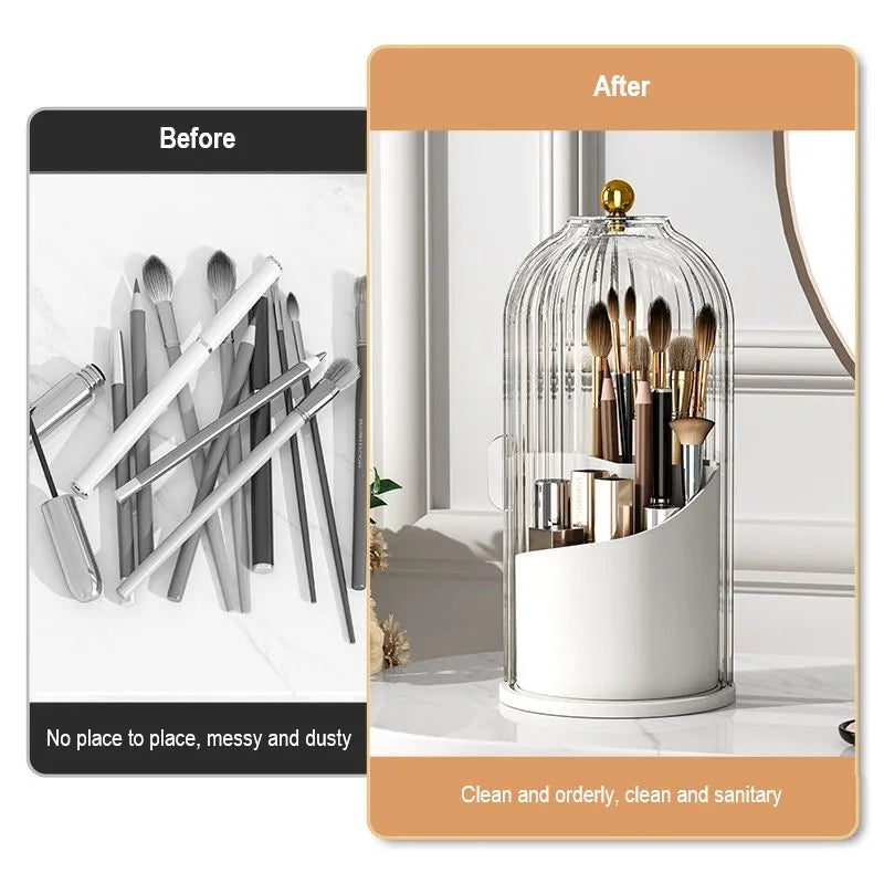 Rotating Makeup Brush Organizer With Lid