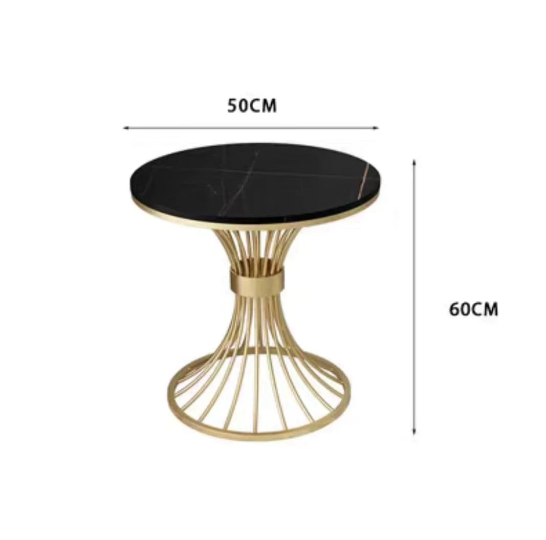 Modern Round Stone Coffee Table – Luxury Metal Frame Side Table