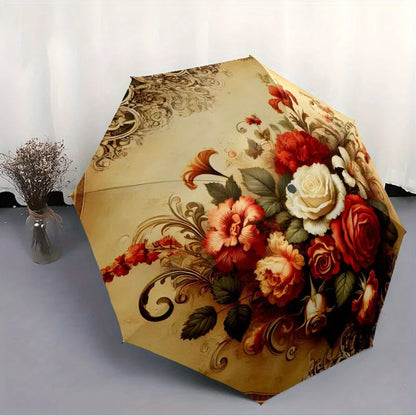 Vintage Rose Folding Umbrella – Beige Floral