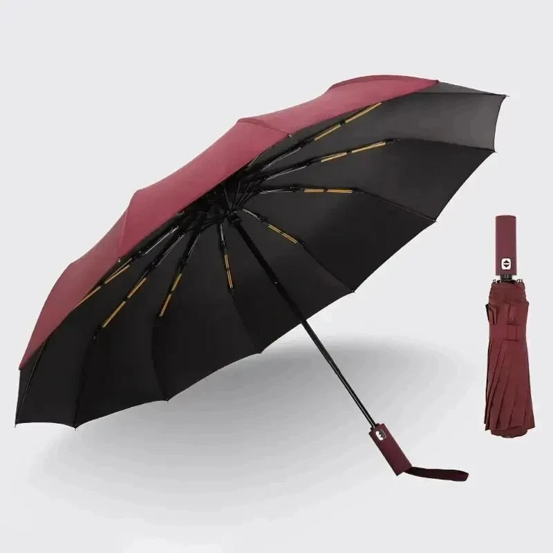 12-Bone Black Automatic Travel Umbrella – Compact & Windproof