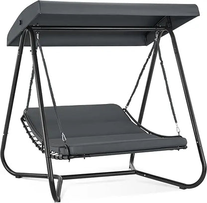 2-Seat Hammock Swing Chair with Canopy & Recliner