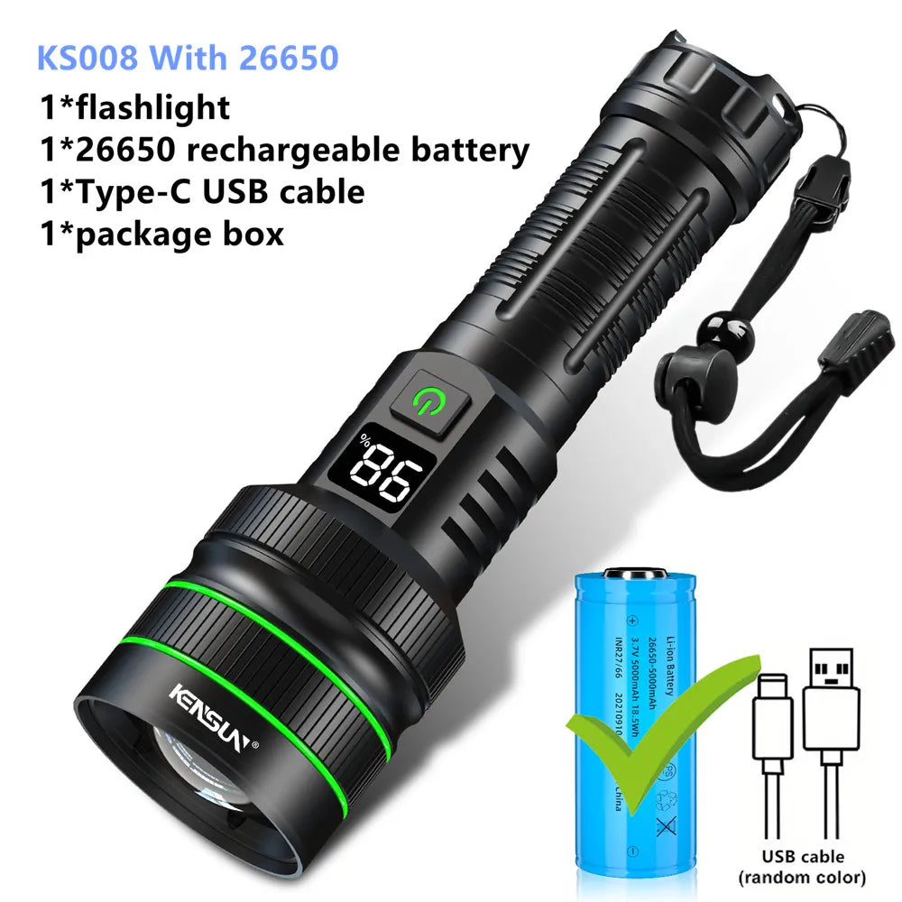 KENSUN Long-Range USB-C Tactical LED Flashlight