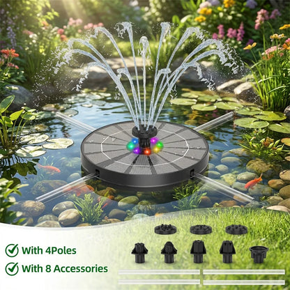 Solar Fountain Pump 3.5W LED Battery 8 Nozzle Bird Bath