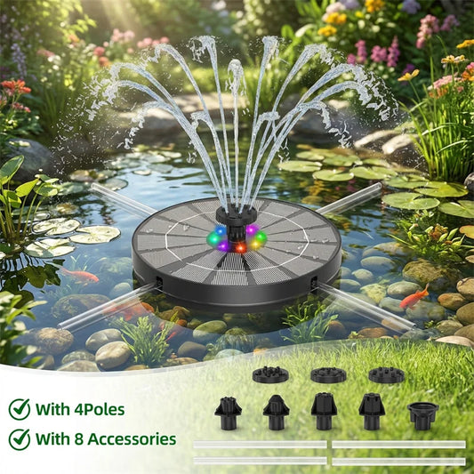 Solar Fountain Pump 3.5W LED Battery 8 Nozzle Bird Bath